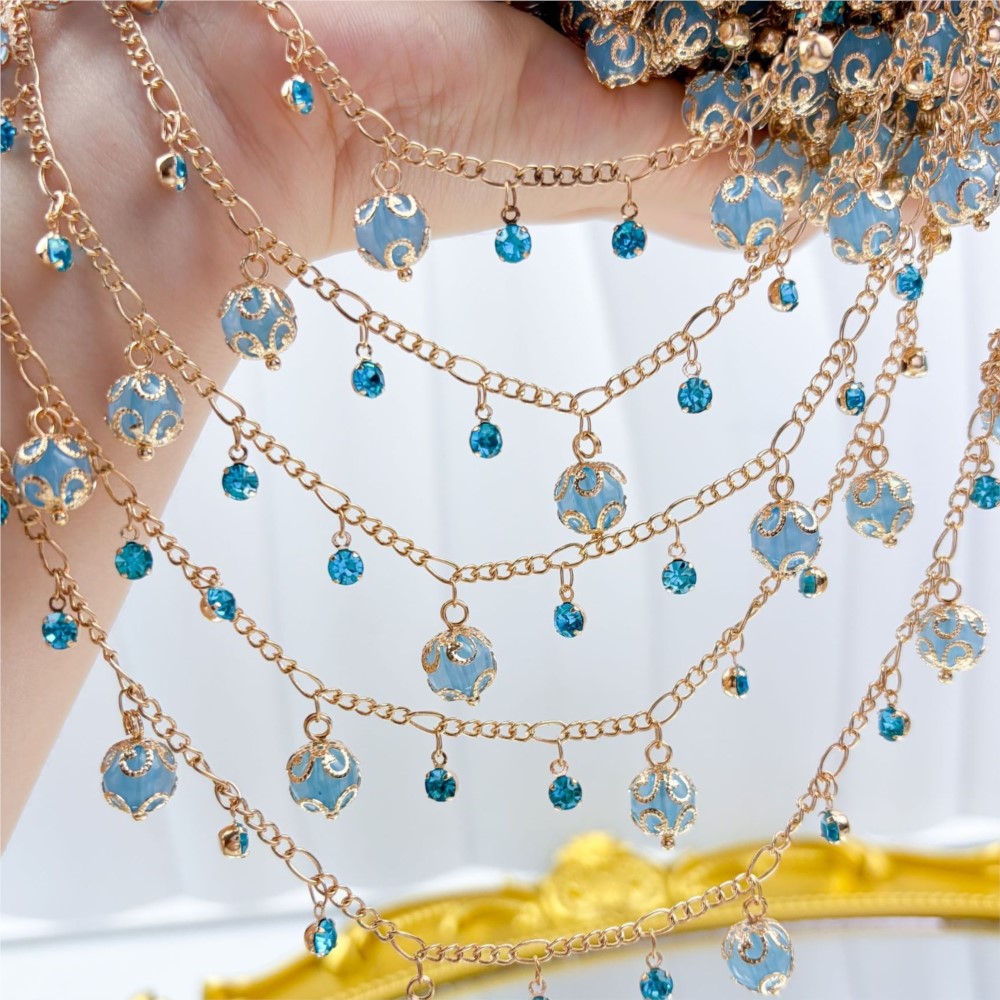 Pearl Trim Chain - 0.5미터/1미터 유리 비즈 라인스톤 댕글 참