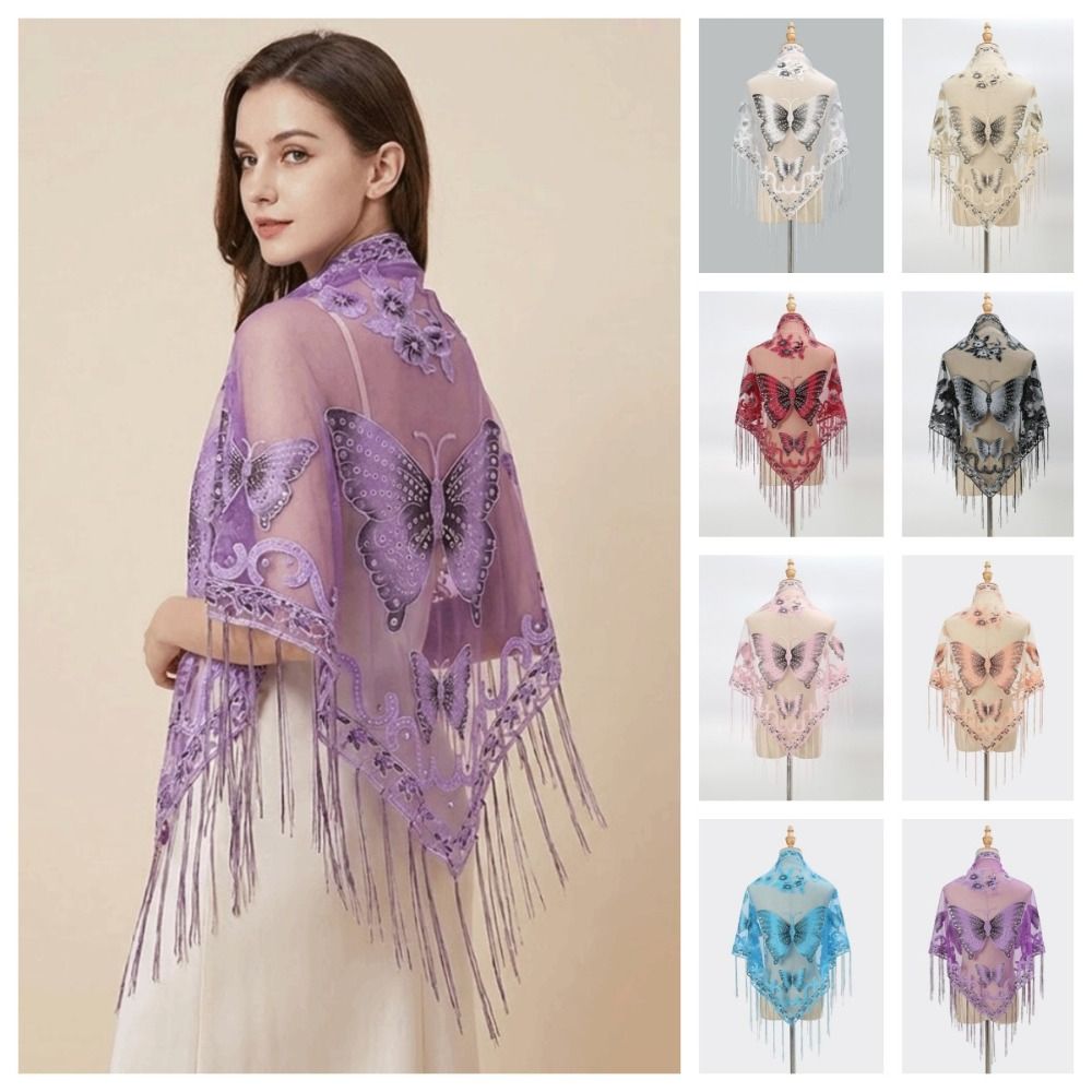 럭셔리 플라워 레이스 속이 비치는 스카프 나비 자수 태 - Tassel Fringe Trim 리뷰 및 가격