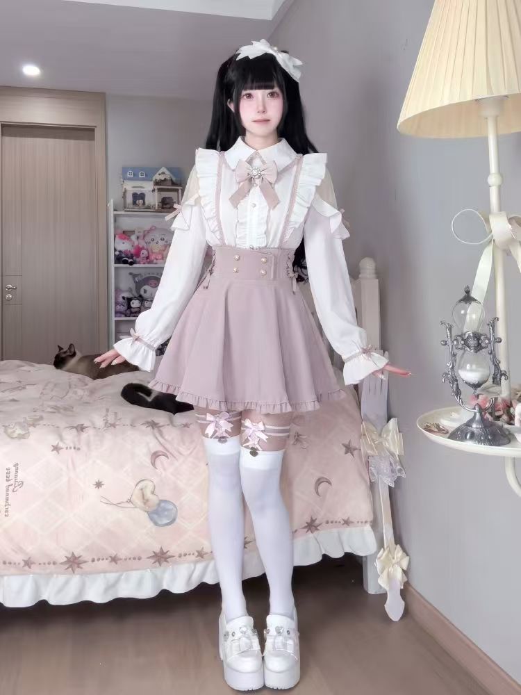 일본식 스위트 로리타 2피스 세트 여성용 콜드 숄더 레 - Elastic Lace Trim 리뷰 및 가격