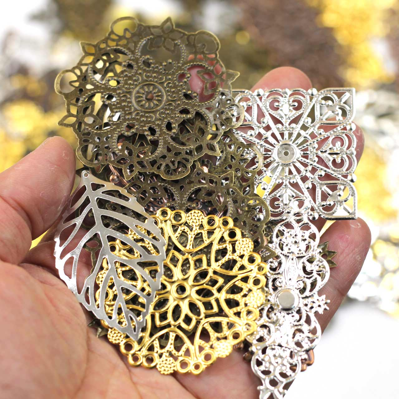장식 커넥터 무작위 혼합 삼각형 꽃 패턴 선조 랩 합금 - Embellishment Crafts 리뷰 및 가격