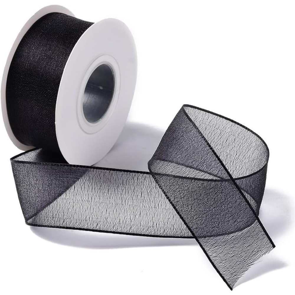 1인치 검정색 오간자 리본 유선 시어 메쉬 시폰 리본  - Organza Ribbon Spool 리뷰 및 가격