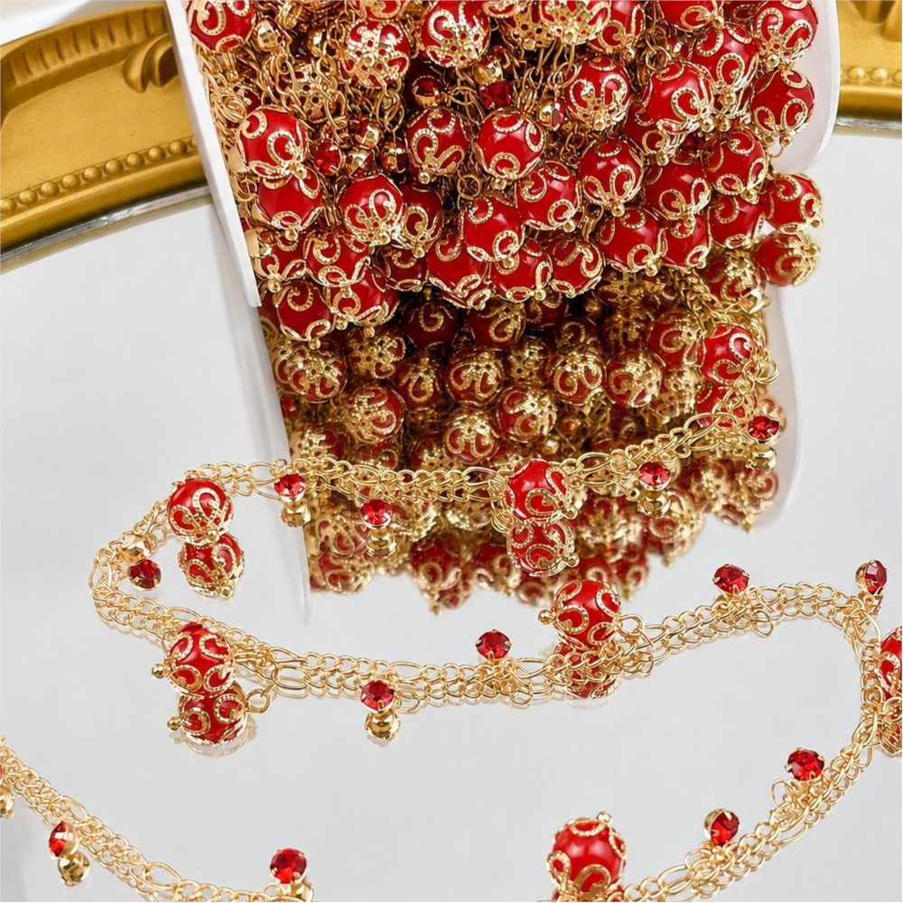 0.5미터/1미터 유리 비즈 라인스톤 댕글 참 장식 황 - Pearl Trim Chain 리뷰 및 가격