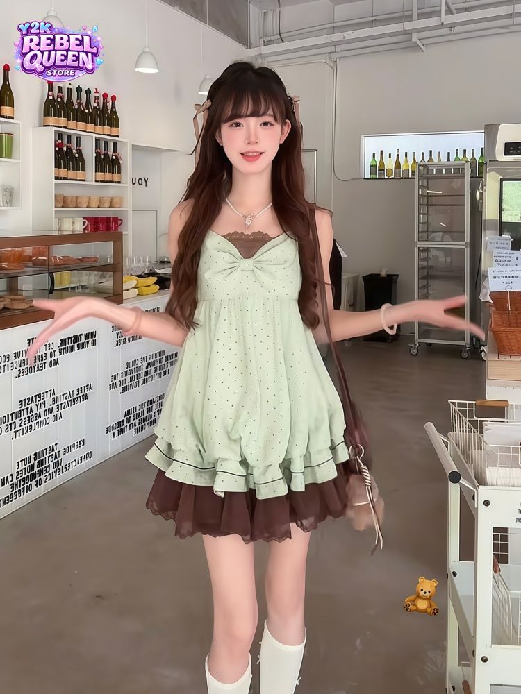 코케트 스위트 코리안 폴카 도트 캐미솔 드레스 여성용  - Elastic Lace Trim 리뷰 및 가격